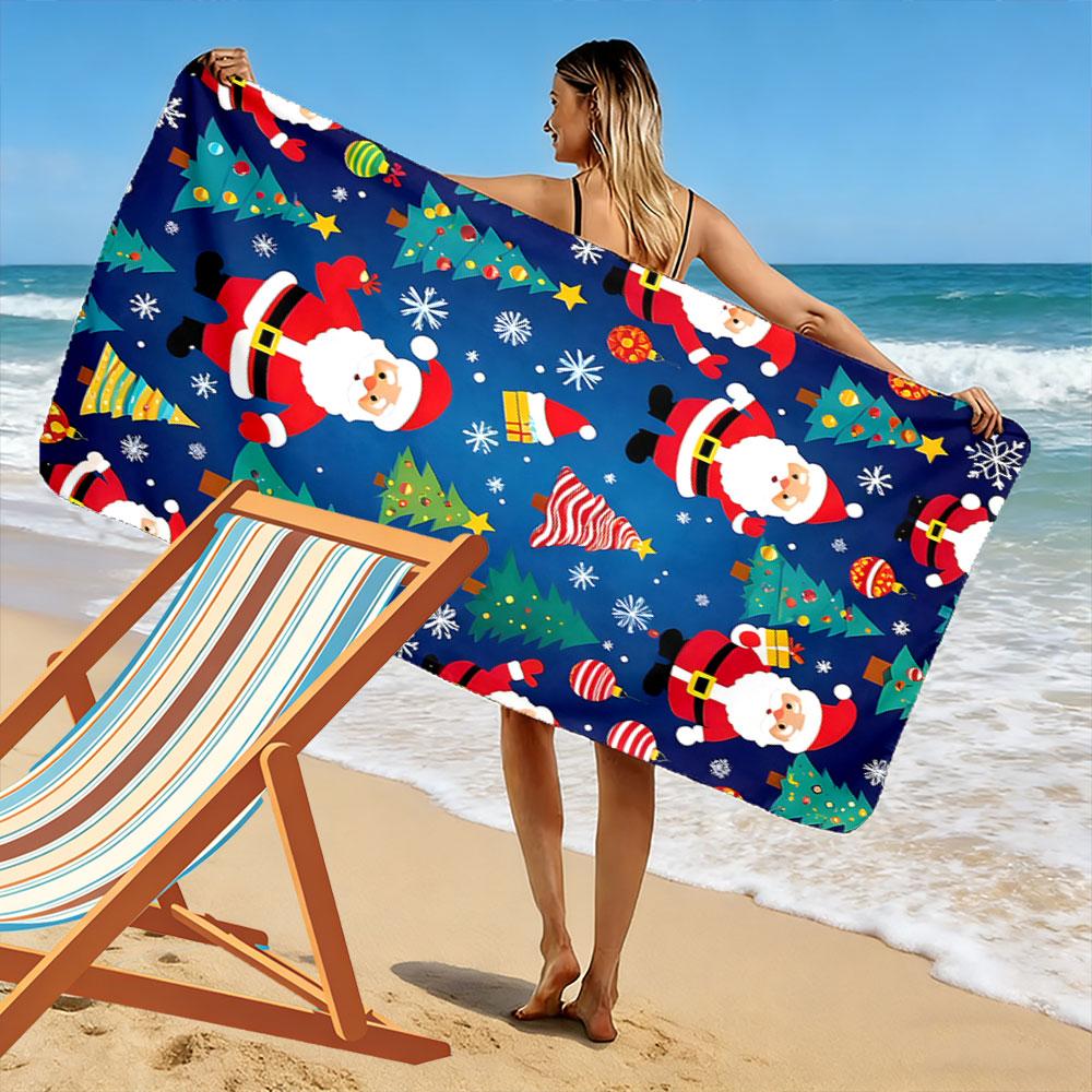 Jolly Santa festive cheer Print beach towel, quick drying, suitable for travel, outdoor sports, jogging, the beach and swimming, gift