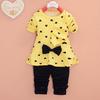 Joliannss Baby Clothing Sets Heart-shaped Print Bow Cute 2PCS Kids Set T Shirt + Pants