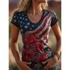 V-Neck Short Sleeve T-Shirt With Blue White Striped Print Loose Fit Casual Top Women 2025