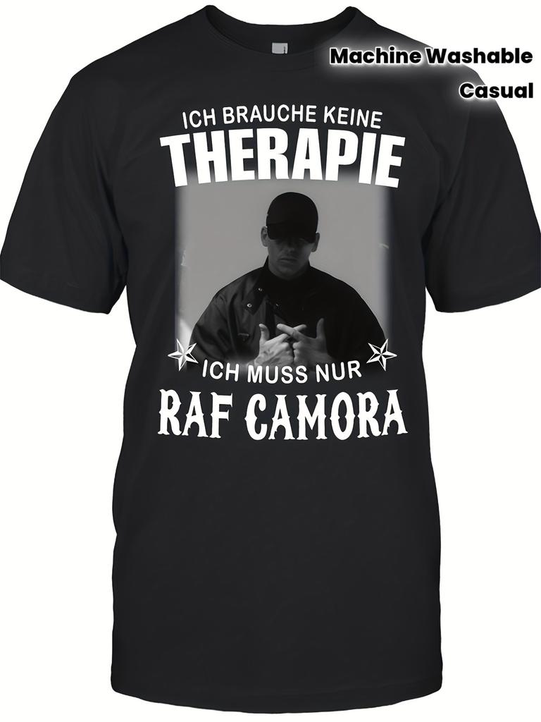 Casual T Shirt Black Cotton Regular Fit Raf Camora German Text And Star Elements Popular Music Artist Fan Merchandise Casual Attire Spring Summer Fall