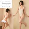 Man Yan Women's Sexy Deep V Backless High Slit See-Through Bodysuit
