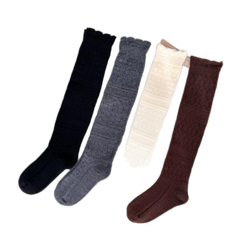 Retro Perforated Wool Ankle Socks, Children's Mid-length Pile Socks, Winter and Autumn Warm Long Socks, Boot Socks