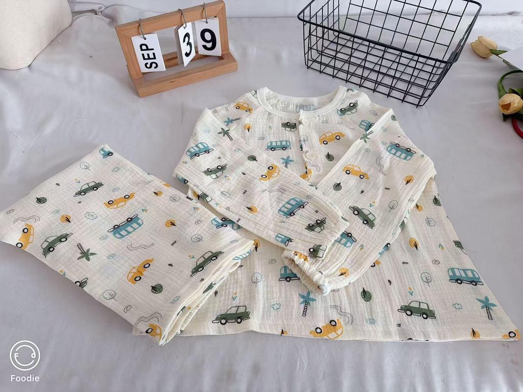 Children's 100% Cotton Gauze Pajama Set for Spring/Summer - Loose, Thin Long Sleeve for Boys and Girls