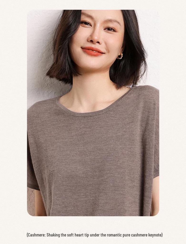 Women's Cashmere Short-Sleeve Pullover with Batwing Sleeves & Mid-Length Skirt - Autumn/Winter Collection