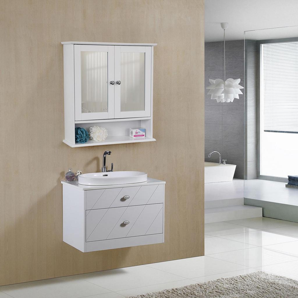 VASAGLE Double Mirror Doors Bathroom Cabinet, Wall Cabinet, Storage Cupboard, Wall-Mounted Storage Unit, Adjustable Height Shelves, 56 X 13 X 58 Cm