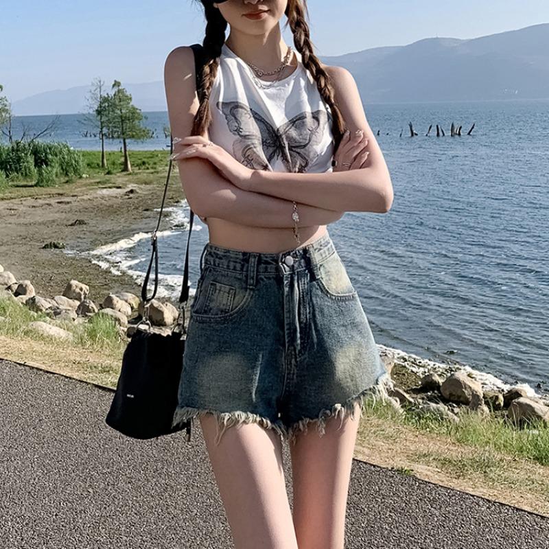 Summer Vintage Wide Leg Jeans Shorts for Women Fashion High Waist Denim Pants Female Blue Elegant Straight Hot Shorts Office Lady 24236