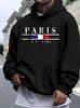 Casual Paris Print hoodie-Casual Pullover Sweatshirt
