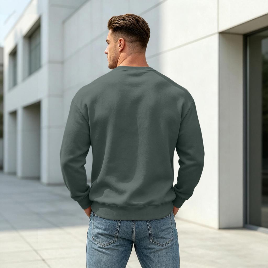 Men's Casual Drop Shoulder Sweatshirt Long Sleeve Crewneck Pullover for Sports and Daily Wear