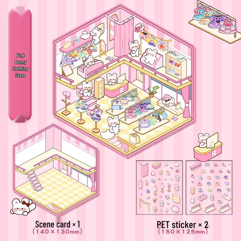 Cute 3D Cartoon Cottage Landscaping Stickers for Collage Journals