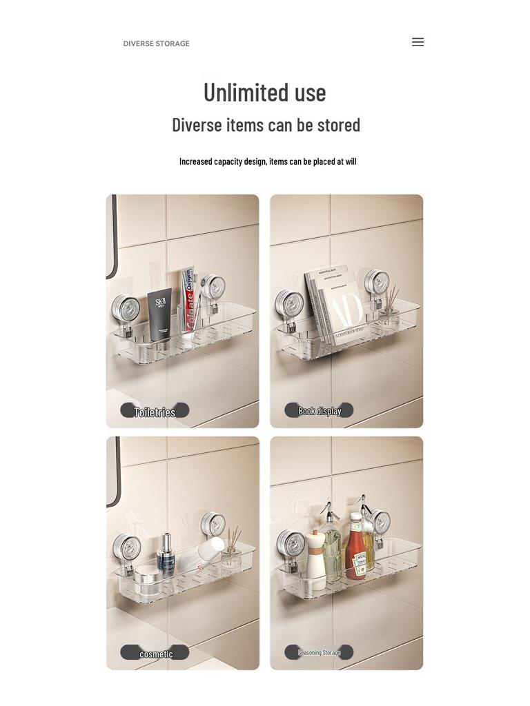 Wall-Mounted Vacuum Suction Cup Bathroom Shelf and Cosmetics Organizer
