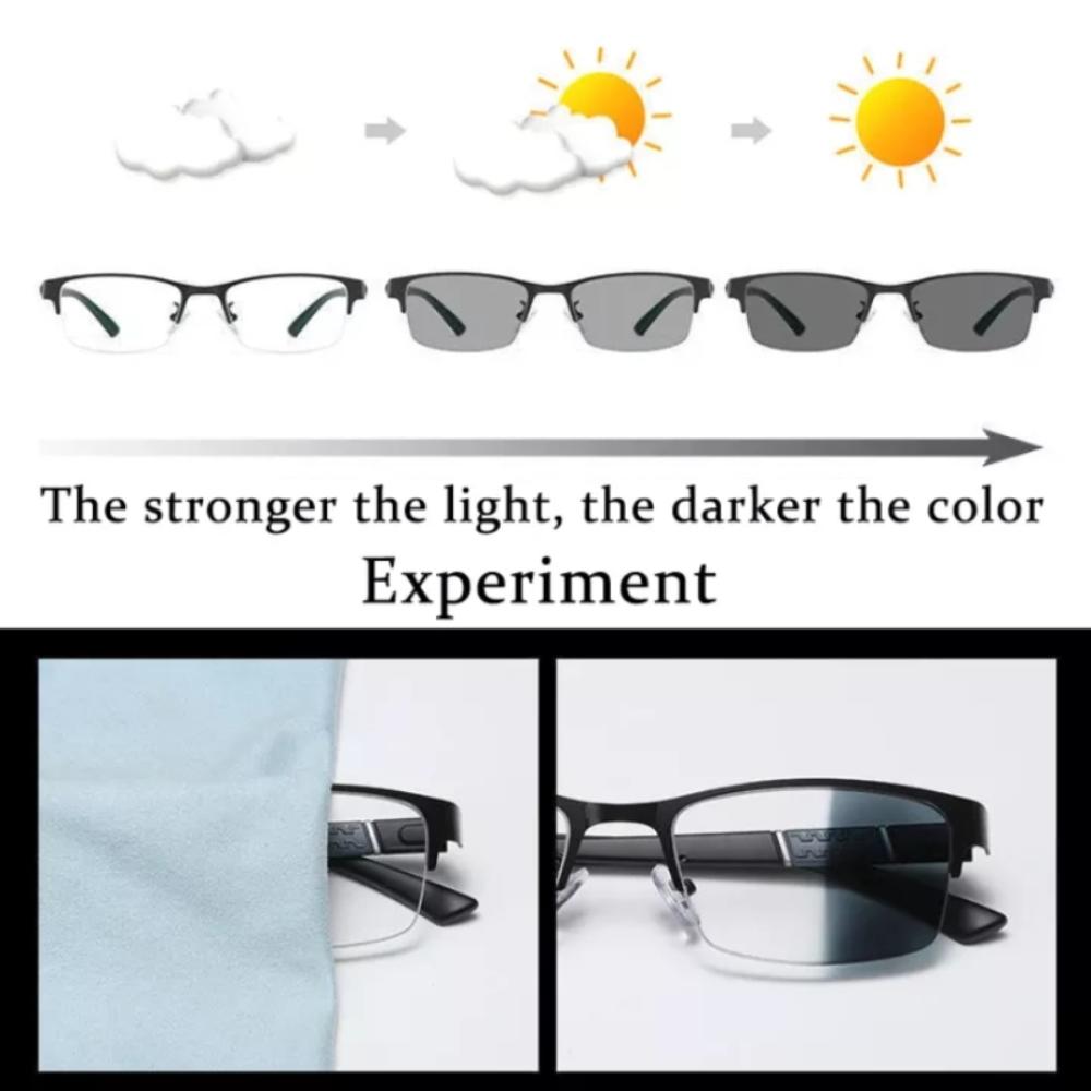 Photochromic Blue Light Glasses Half-frame Diopter Business Male Myopia Eyeglasses Fashion Sunglasses 0 To -6 0