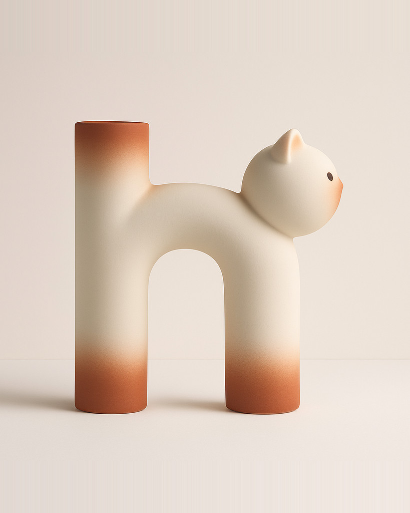 Cat Shaped Ceramic Vase Cute U Tube Birthday Gift Kitty Decorative for Living Room