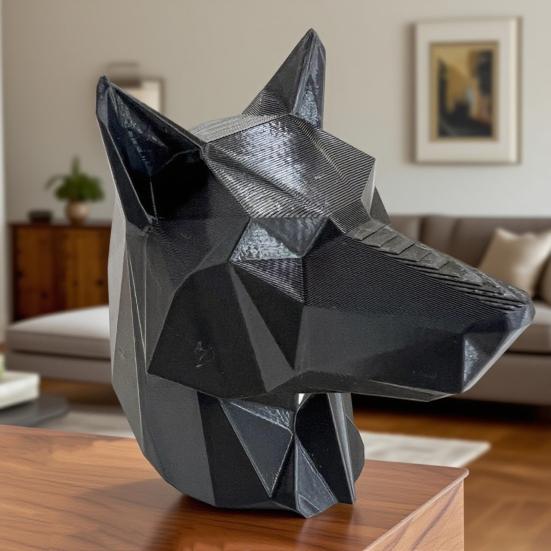 

3D Printed Wolf Head Ornament Red Christmas Hat Statue Sculpture Home Office Desktop Trailer Coupling Cover Decoration 1pc чорний