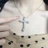 Ma Siwei Style Diamond Cross Pendant Necklace - Layered American Design Clavicle Chain Gift for Girlfriend