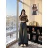 Velvet Wide-Leg High-Waisted Jeans - Women's  Autumn/Winter Retro Loose Straight-Leg Pants