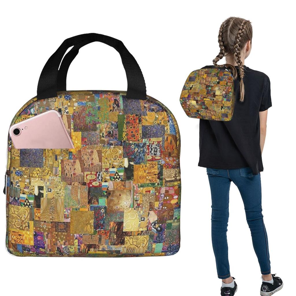 Gustav Klimt Isolierte Lunchtasche für Damen Kinder Tragbar Lebensmittelboxen Thermische Lunchbox Tragetasche