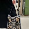New niche retro satin printed silk scarf bag fashionable large-capacity portable shoulder bag trendy