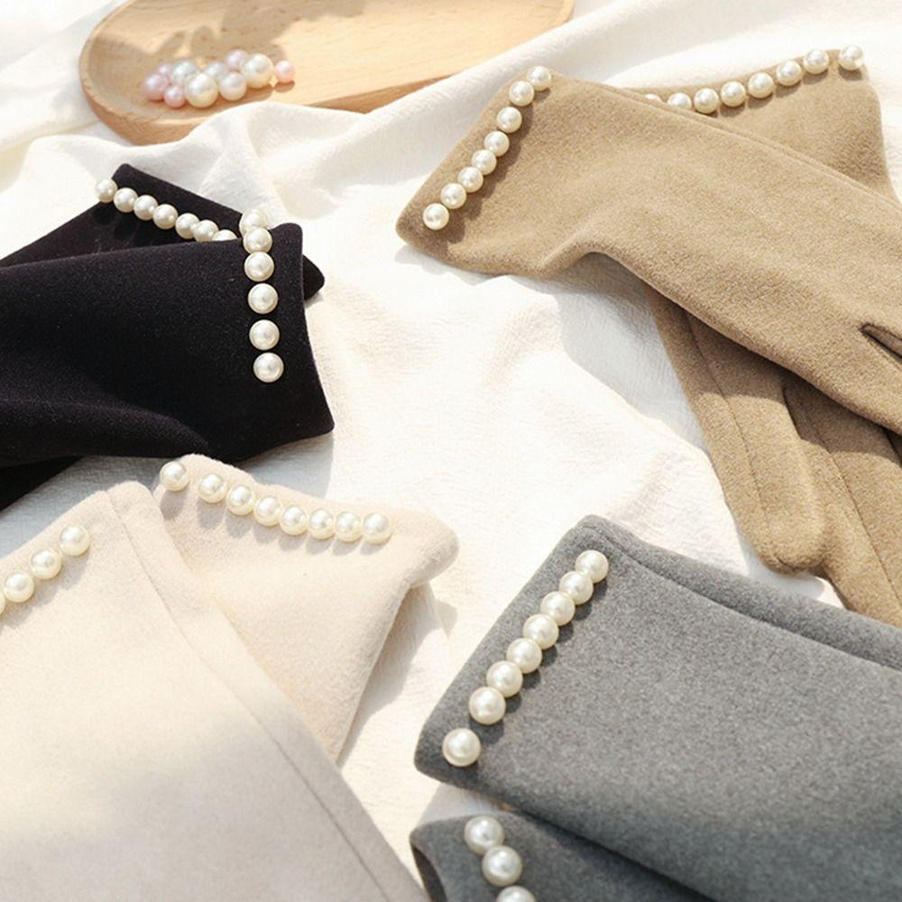 Anti-cold  Gloves Thicken Split-finger Gloves Fashion Pearl Driving Gloves  Riding