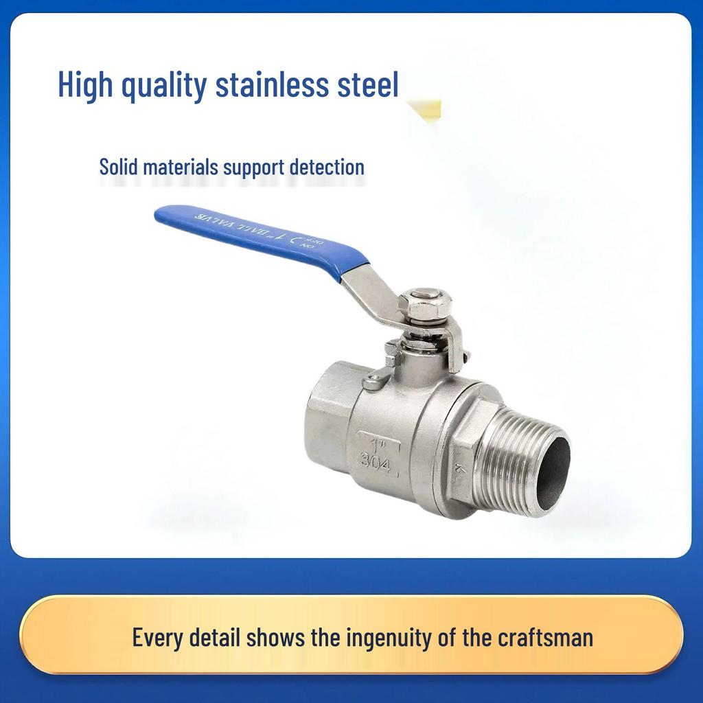 304 Stainless Steel Two-Piece Manual Ball Valve with Internal/External Threads for Water Pipes, Sizes: 4 Points, 6 Points, or DN15.