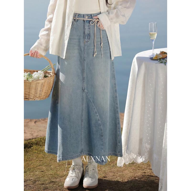 Lixiangnan Women s Blue Denim A-Line Midi Skirt S