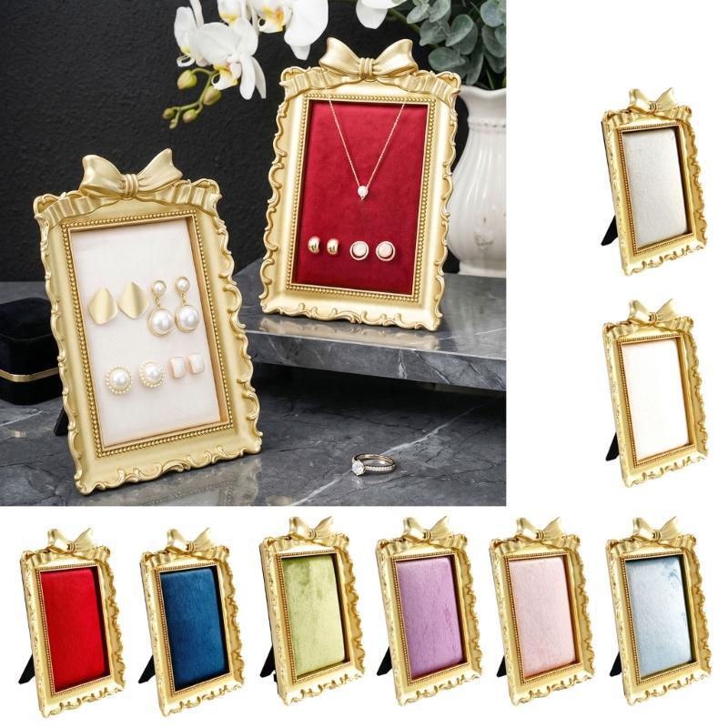 Tabletop Jewelry Display Stand with Soft Lined Panel and Frame for Necklaces Earrings Rings, Home Organization