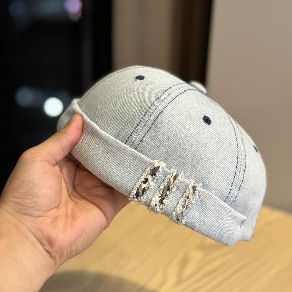 American Retro Old Washed Denim Melon Cap for Men and Women Versatile Face-showing Small Dome Hip Hop Street Landlord Hat