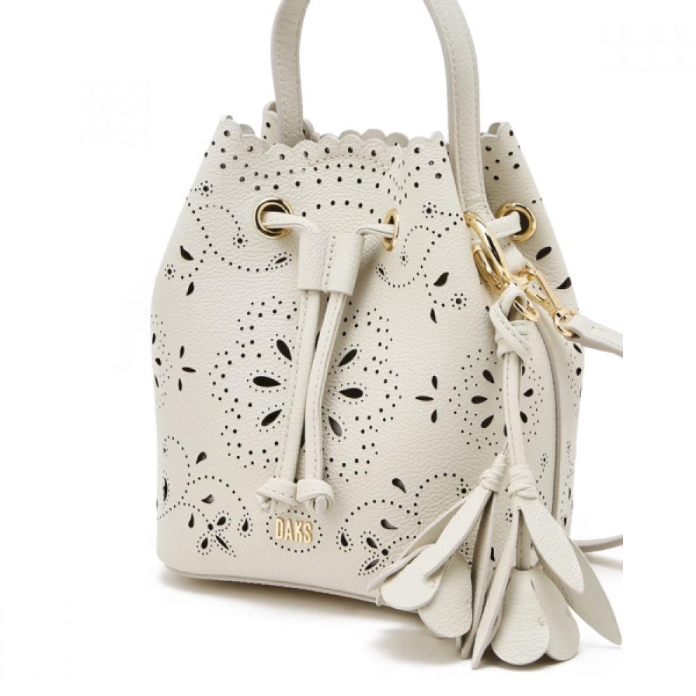 Daks Ivory Leather Mini Tote Bag Crossbody Misty Leaf Punching Dcwa6e600iv