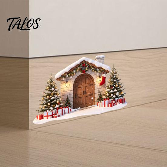 Holiday Party Supplies Snow House Wall Sticker for Christmas, Waterproof Stone Winter Decoration Decal, Removable Mural Living Room Bedroom Decals