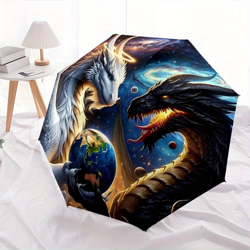 

1pc Two Dragons One Earth Automatic Folding Umbrella - 3 Folding Design, Vivid Cartoon Pattern, Suitable for Outdoor Activities, A Gift for Fans
