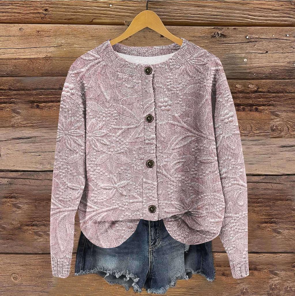 Women's Vintage Knit Button Vintage Print Cardigan Jacket