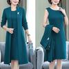 Frauen Kleid Mantel Anzug Frühling Herbst Elegante Einfarbig Mittleren Alters Damen Weibliche Vorne Offen Lange Strickjacke O Hals ärmelloses Kleid Kit
