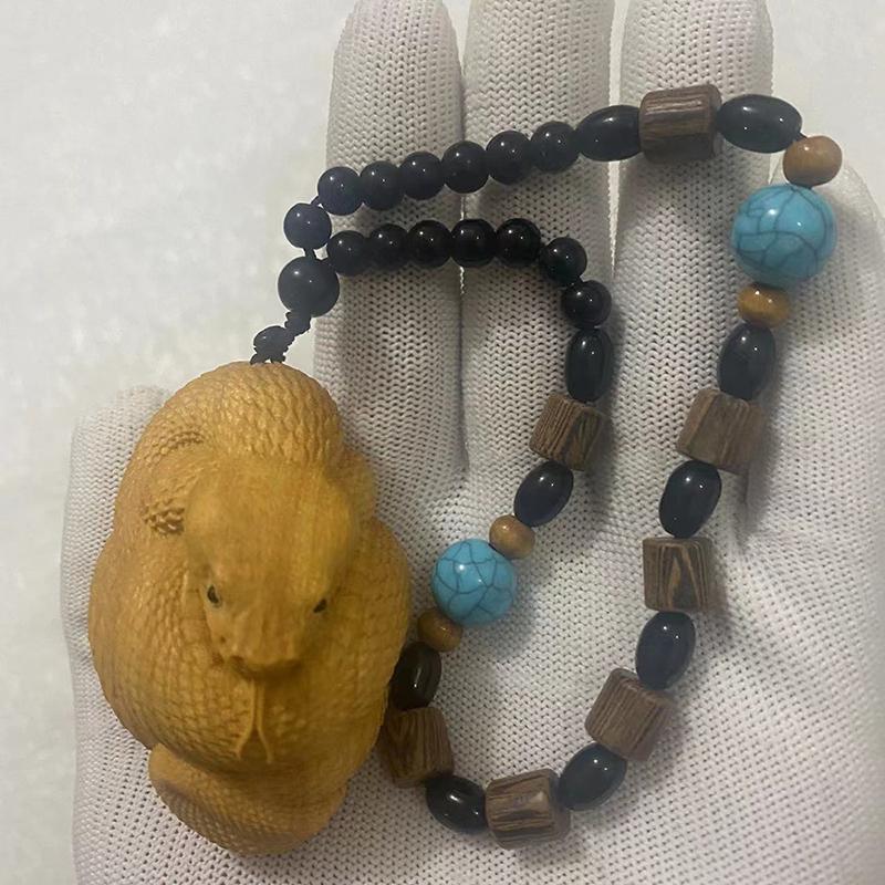 Hand-Carved Wood Python Animal Figurine Chinese Zodiac Small Model Decoration Unique Home Decor Collectible Artwork