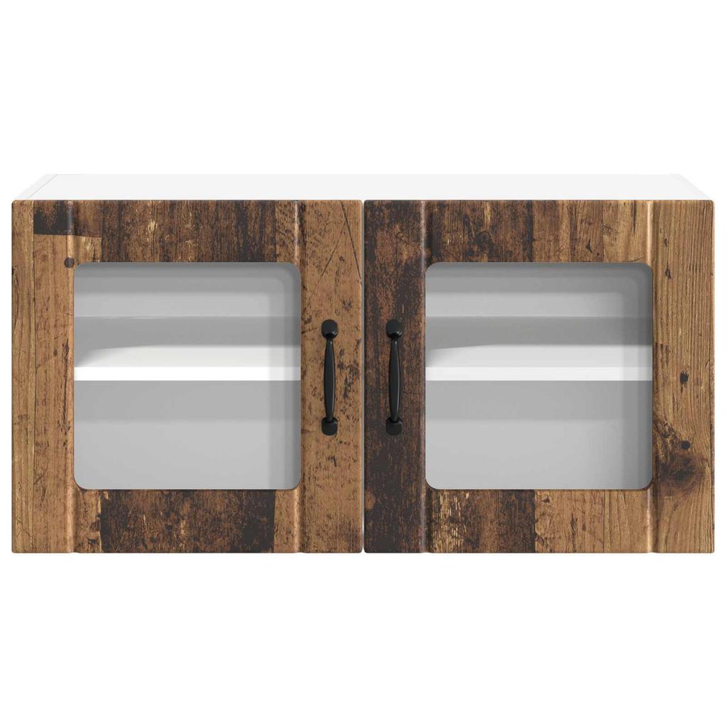 Wall Mounted Glass Cabinet LUCCA Vintage Wood Look 80 X 31 X 40 Cm Wood Based Material