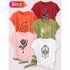 Five-piece set Elegant short-sleeved shirt for women Natural Totem Series Printed Round Neck Women's Short Sleeve Shirt Suitable for Spring and