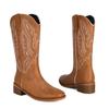 Western Cowboy Boots Men's Boots Winter Embroidery V-Mouth Knight Boots Square Head Medium Boots Women's