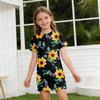 Girls Print Casual Dress Kids Loose Round Neck Short Sleeve Thin Sundress