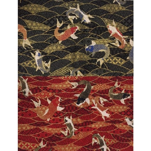 Mon Koi Carp Table Runner, Japanese Style, for Children's Day, Boys' Day, Tea Ceremony, and Kaiseki Rooms (Red, 140cm)