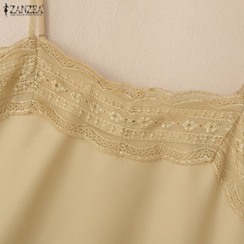 ZANZEA Women Elegant Lace Splice Vest Tops Summer Loose Casual Sleeveless Camisoles