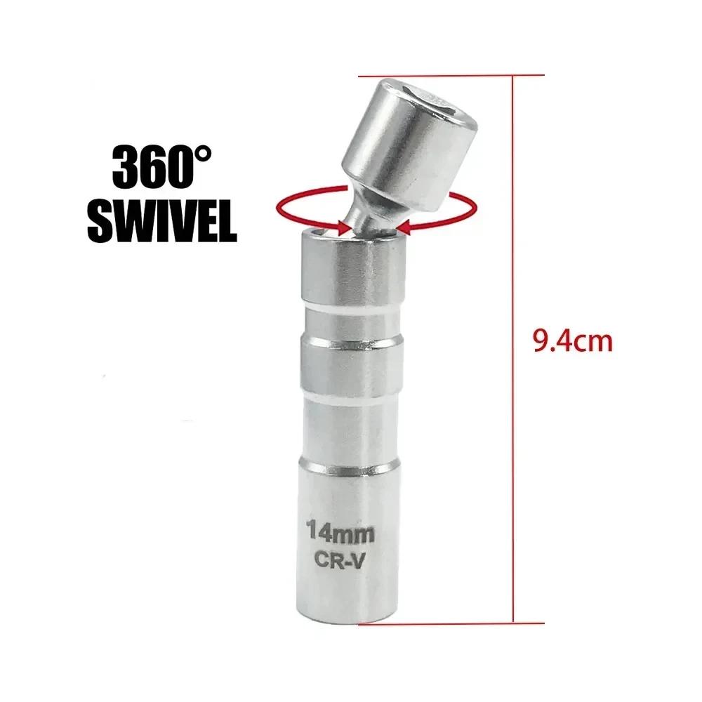 14mm 16mm Magnet Spark Plug Removal Tool Wrench Sleeve 3/8" 12-Point Swivel Candle Key 16mm Long Extension Socket Kit Tools