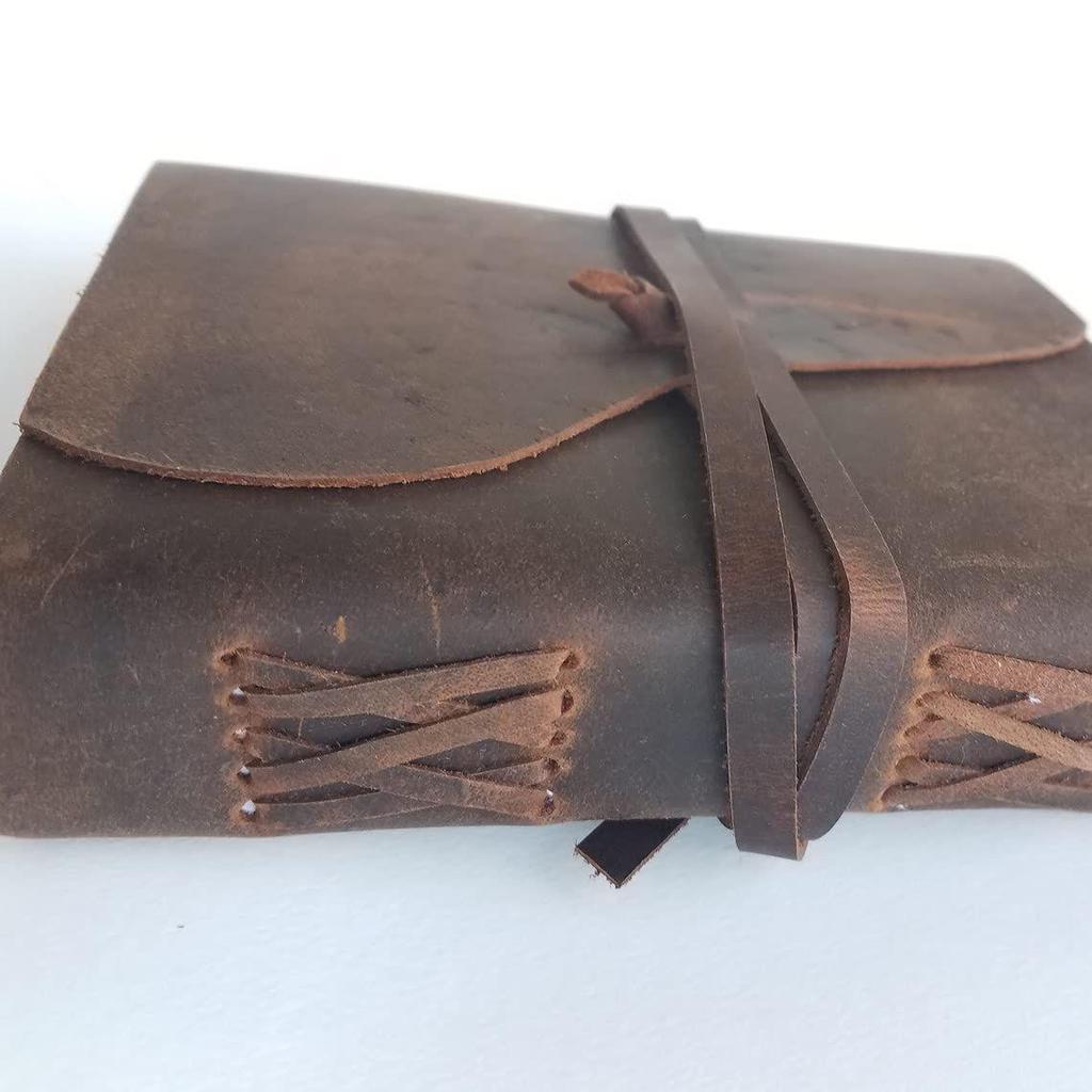 Engraved A5 Size Handmade Unruled Paper Diary with Strap Lock and Leather Cover Journal Office Planner, 100 Pages