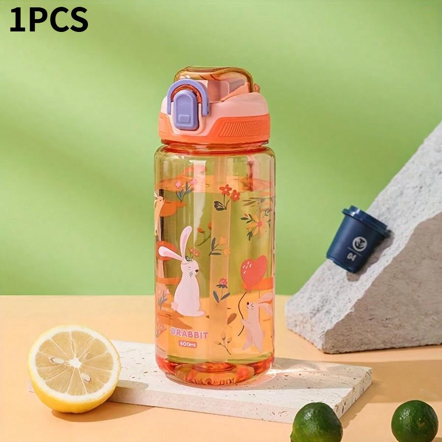 

600ML Cartoon Animal Water Bottle, Portable Safety Lock Cute Straw Cup, Child Leak-Proof Drinking Jug, Outdoor Camping Travel 0.6L