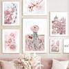 Wall  Canvas  Pink Sakura Rose Tulip Flower Landscape Nordic Posters And Prints Wall Pictures For Living Room Decor