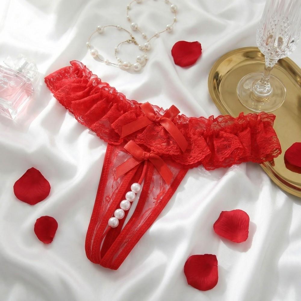 Mesh Hollow Lace Pearl Panties Low Waist See-through Thong Fashion Underwear for Women  Gifts