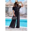 Summer New Arrival Fashion Style off-Neck Ruffled Short Sleeves Elastic and Waisted Wide Leg Jumpsuit Pants Jumpsuit