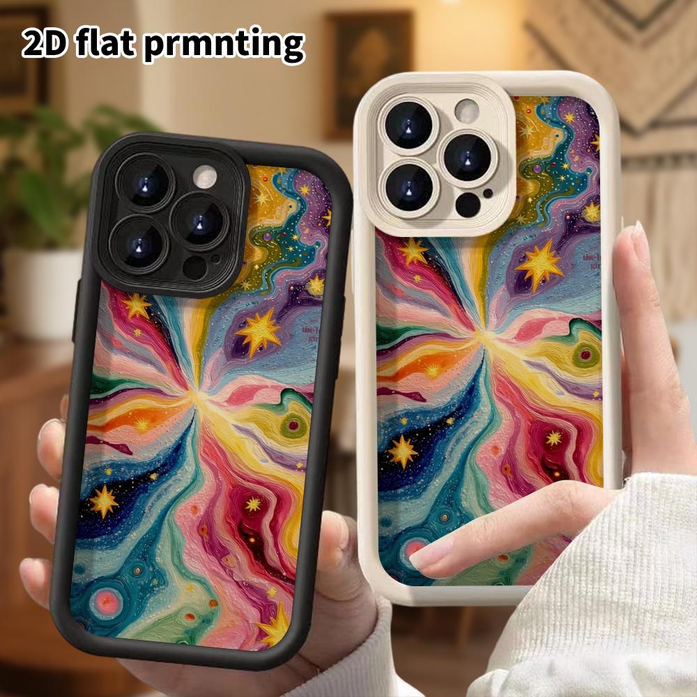 Phone case: 2D flat, suitable for iPhone 18 17 16 15 14 13 Pro protective case, rainbow nebula, perfect Christmas and Halloween holiday gift