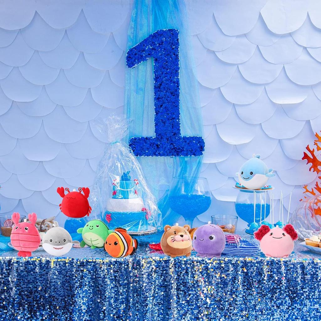 9 Pcs Mini Sealife Stuffed Animals 3.15 Inch Stuffed Shark Turtle Ocean Animal Plushies for Birthday Ocean Party Decors Gift Bag Fillers Valentines