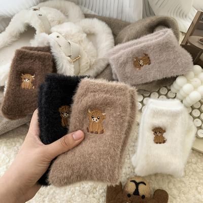 1 Paio Calzini da Donna Ricamati con Mucca Calzini Invernali Caldi con Calzini Cartoni Animati Carini