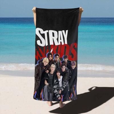 1Pc Stray Kids Group Photo Beach Towel, Polyester Lightweight Quick Dry Soft, K-Pop Fan Gift For Camping Surf Travel