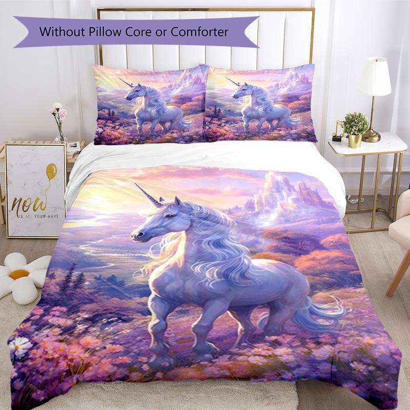 Beautiful Unicorn Bedding Set Breathable Duvet Cover with Pillowcases Decorative Bed Linen for Bedroom Home Decoration Birthday Gift