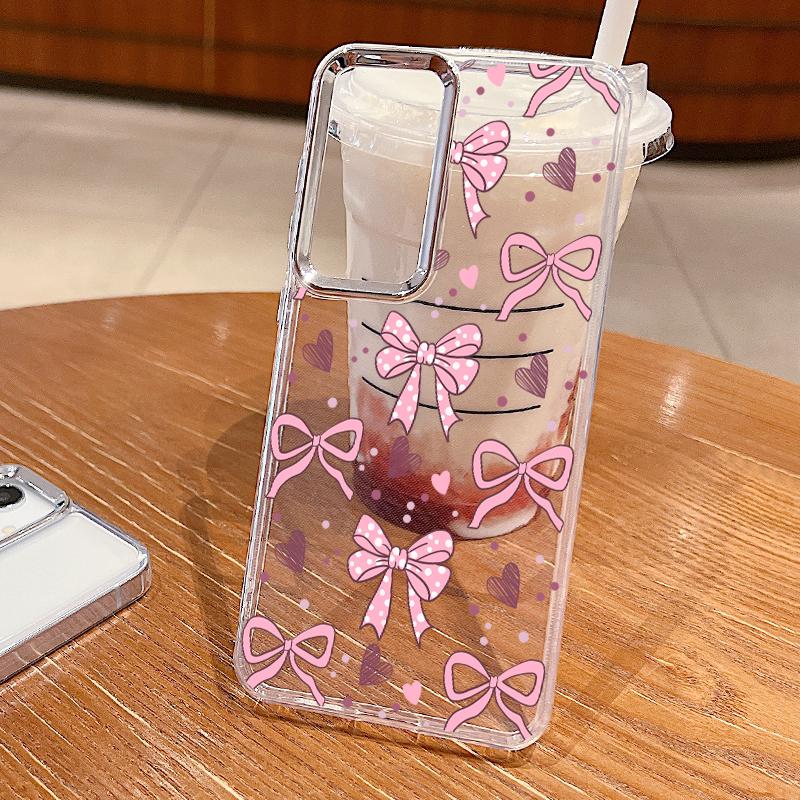 Pink Bowknots Print Case For Samsung S26 S25 Ultra S24 FE S23 Plus S22 S21 A15 A16 A17 A35 A36 A37 A54 A55 A56 A57 5G Plating Lens Soft Cover